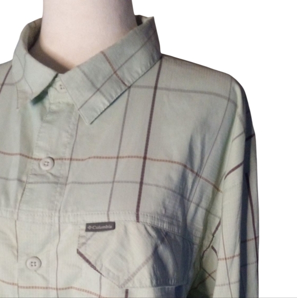 Columbia Sage Green Plaid Omni-Shade Long Sleeve Ventilated Button Up Size XL - Picture 3 of 9